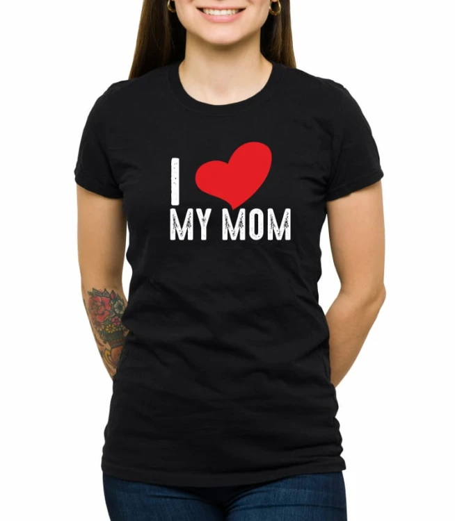 Czarna damska koszulka I love my mom 02