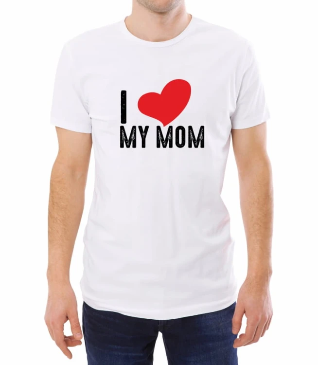 Biała męska koszulka I love my mom 02