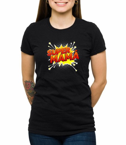 Czarna koszulka super mama 02