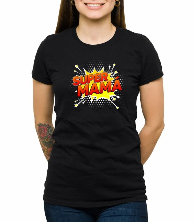 Czarna koszulka super mama 02