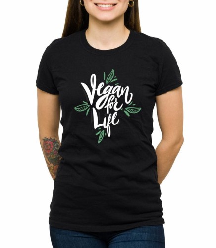 Czarna damska koszulka vegan for life