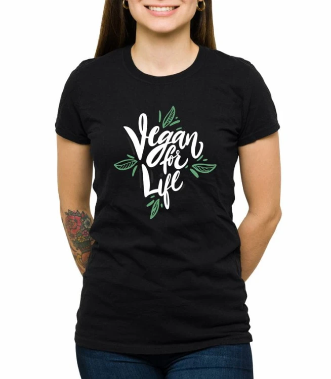 Czarna damska koszulka vegan for life