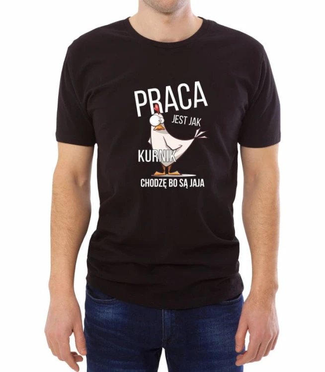 Czarna męska koszulka praca jest jak kurnik