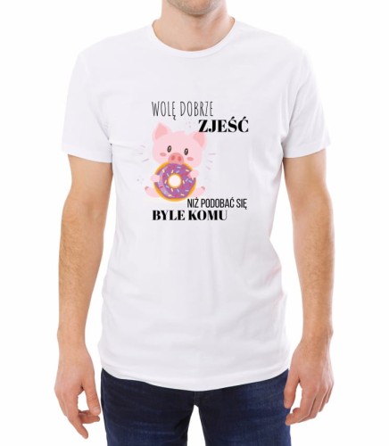 Biała męska koszulka wolę dobrze zjeść
