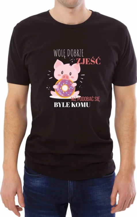 Czarna męska koszulka wolę dobrze zjeść