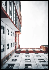 Plakat widok na budynek z podwórka