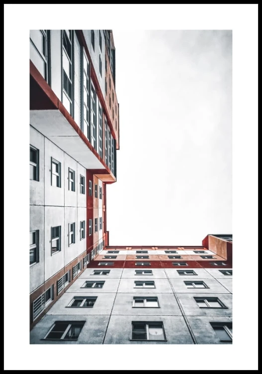 Plakat widok na budynek z podwórka z białym marginesem dookoła