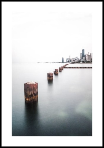 Plakat jezioro Michigan z białym marginesem dookoła