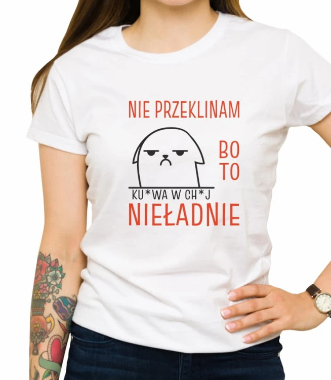 Biała damska koszulka nie przeklinam