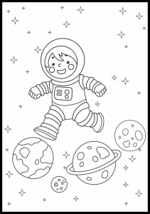 Kolorowanka astronauta skaczący po planetach