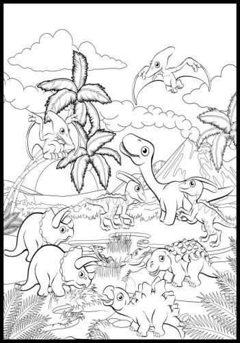 Kolorowanka spotkanie dinozaurów