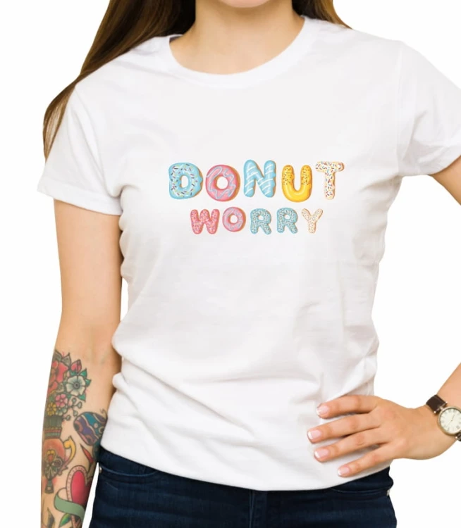 Biała damska koszulka donut worry