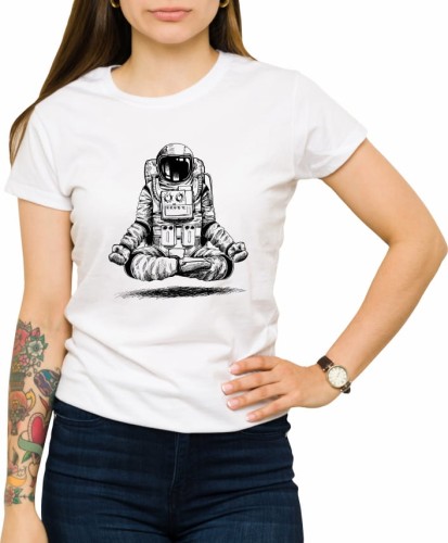 Biała koszulka damska medytujący astronauta