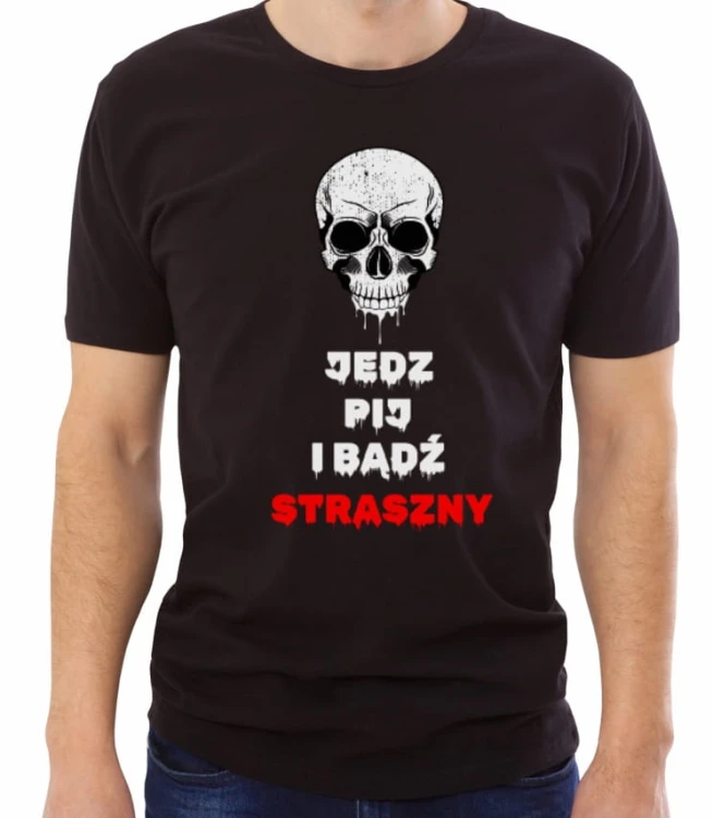 Czarna męska koszulka bądź straszny