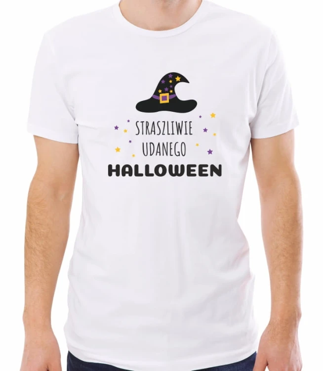 Biała męska koszulka straszliwie udanego Halloween