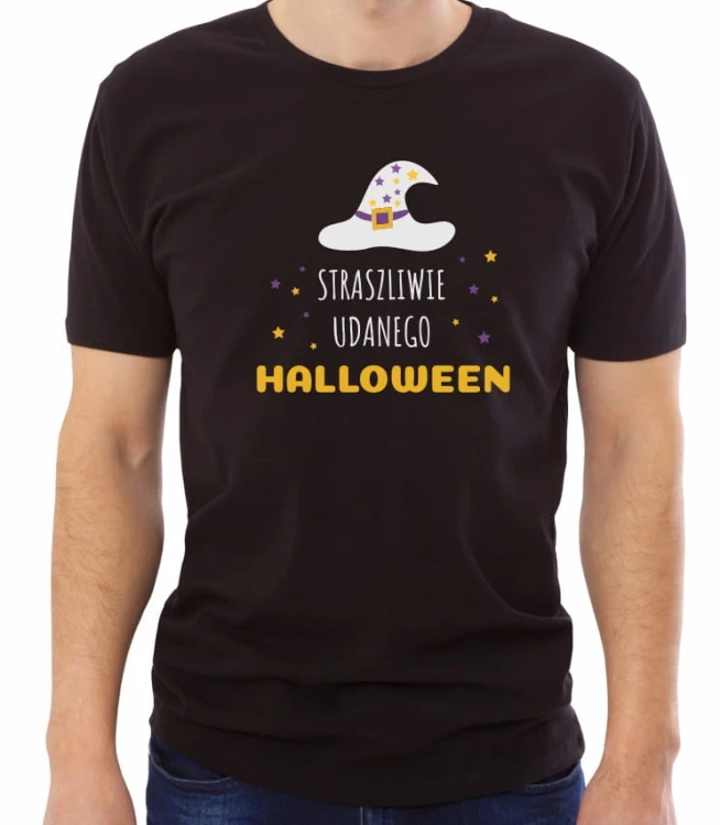 Czarna męska koszulka straszliwie udanego Halloween