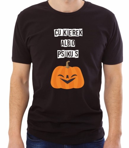 Czarna męska koszulka cukierek albo psikus