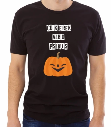 Czarna męska koszulka cukierek albo psikus