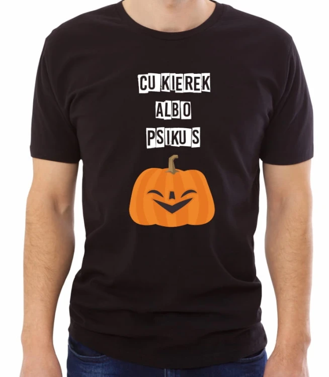 Czarna męska koszulka cukierek albo psikus