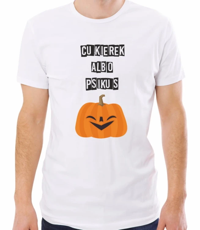 Biała męska koszulka cukierek albo psikus