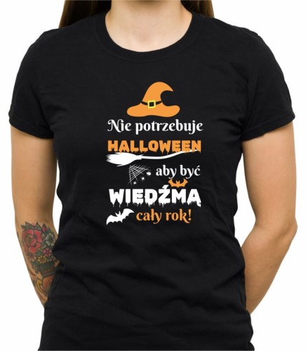 Czarna damska koszulka halloweenowa wiedźma