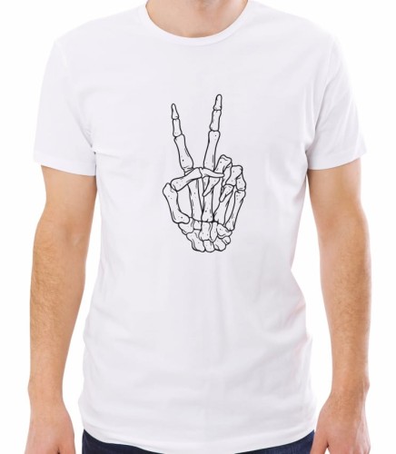 Biała męska koszulka peace hand skeleton