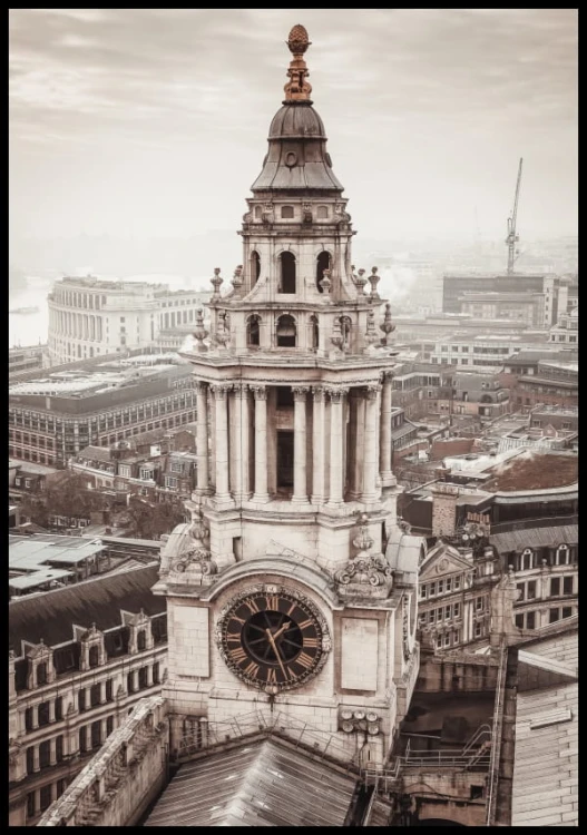 Plakat przedstawiający panoramę Londynu i jego zabytki