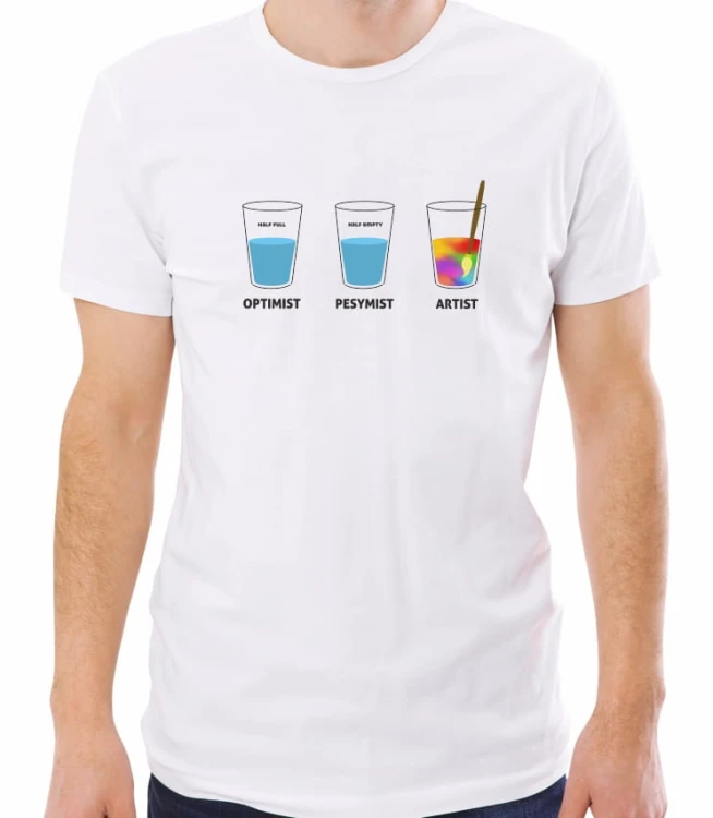 Biała męska koszulka optimist pessimist artist