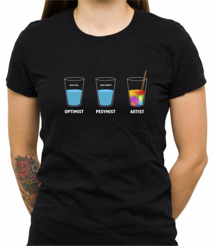 Czarna damska koszulka optimist pessimist artist