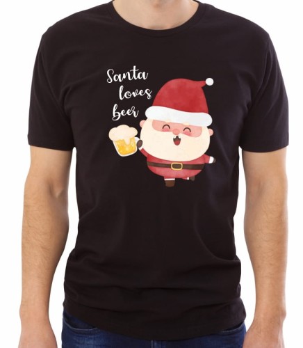 Czarna męska koszulka santa loves beer