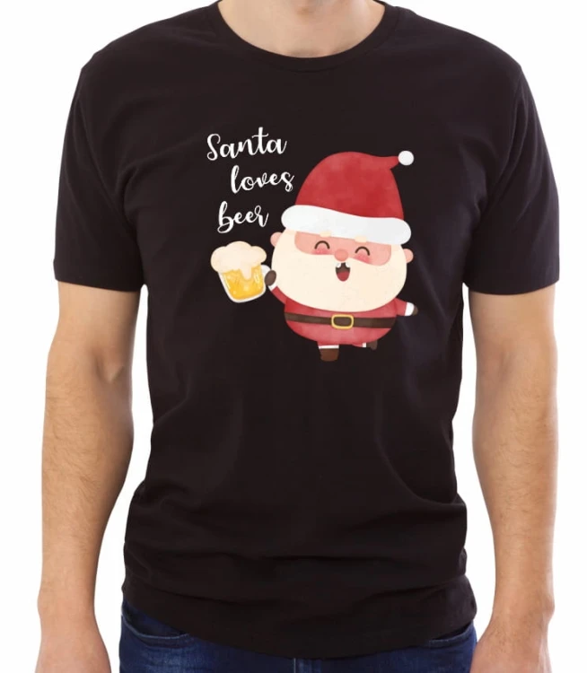Czarna męska koszulka santa loves beer