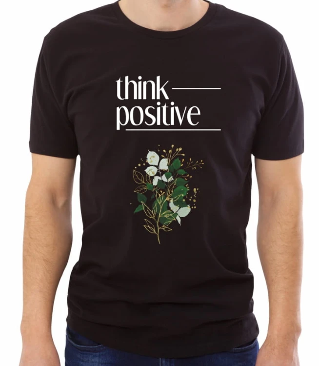 Czarna męska koszulka think positive