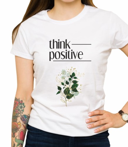Biała damska koszulka think positive