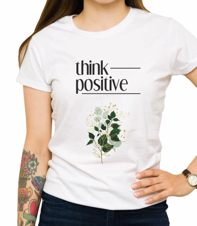 Biała damska koszulka think positive