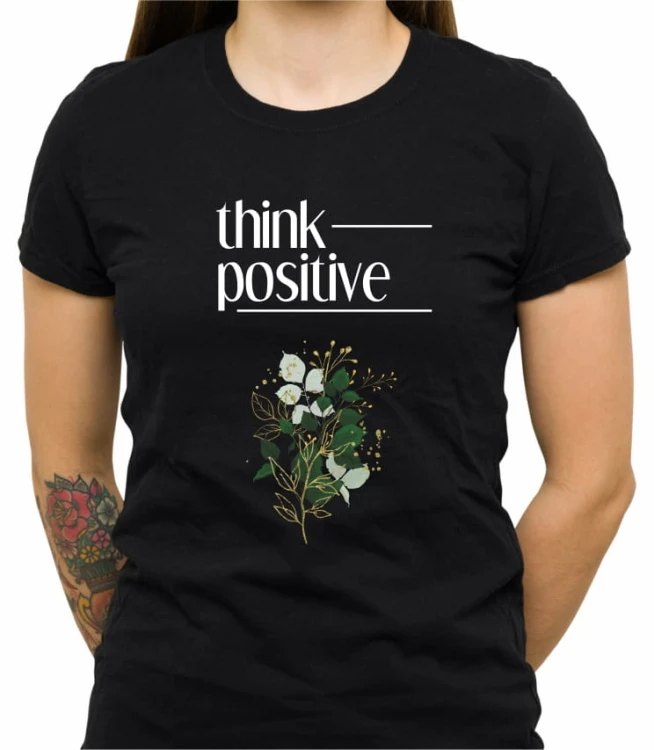 Czarna damska koszulka think positive