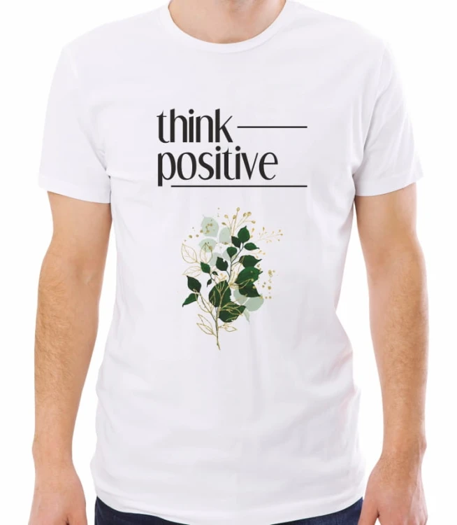 Biała męska koszulka think positive