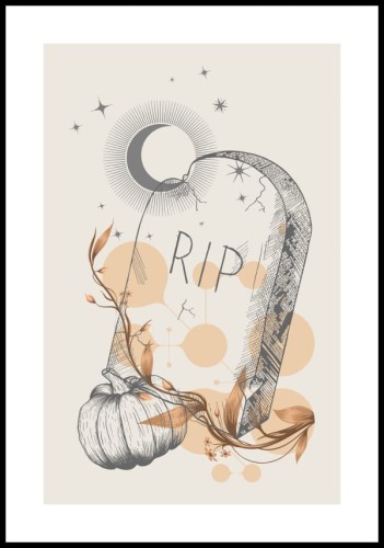 Plakat halloween rip z białym marginesem dookoła