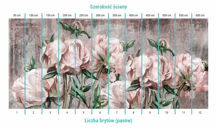 Podział na bryty na tapecie duża artystyczna piwonia