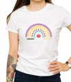 Biała damska koszulka rainbow teach love inspire