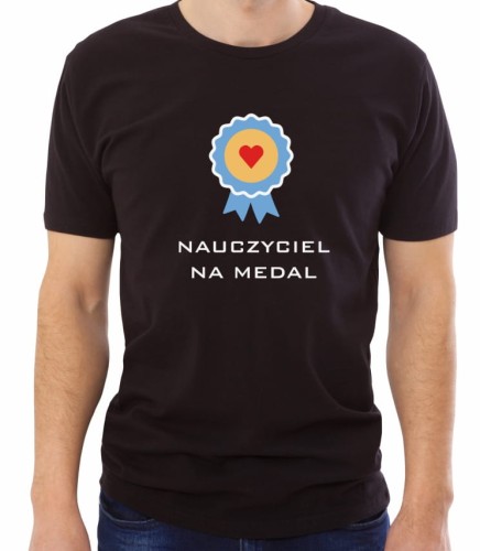 Czarna koszulka męska nauczyciel na medal