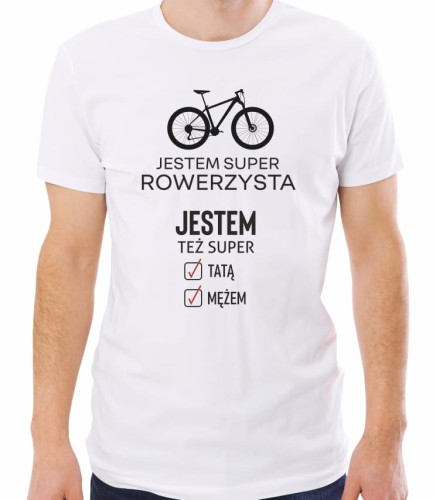Biała męska koszulka super rowerzysta