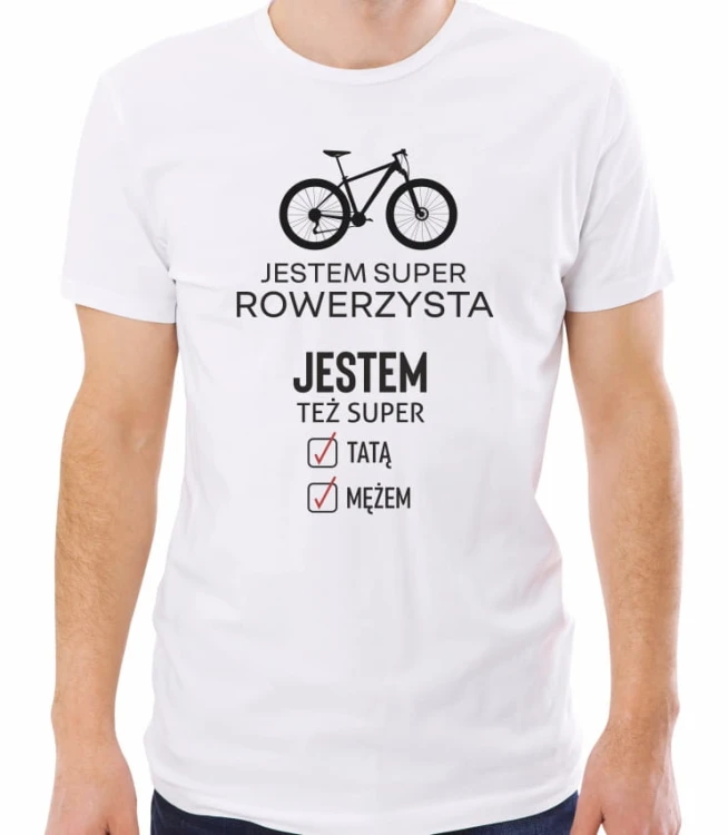 Biała męska koszulka super rowerzysta
