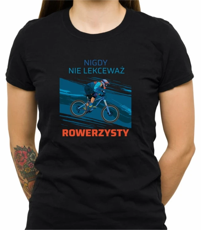 Czarna damska koszulka nie lekceważ rowerzysty