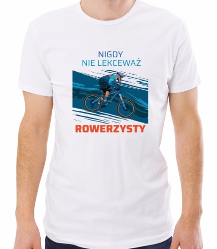 Biała męska koszulka nie lekceważ rowerzysty