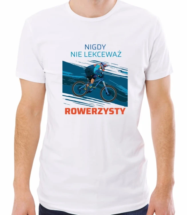 Biała męska koszulka nie lekceważ rowerzysty