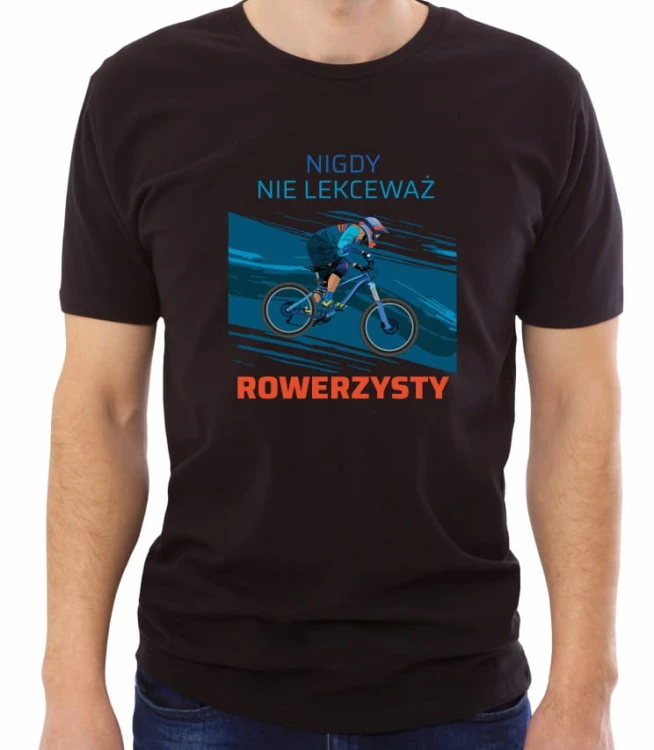Czarna męska koszulka nie lekceważ rowerzysty
