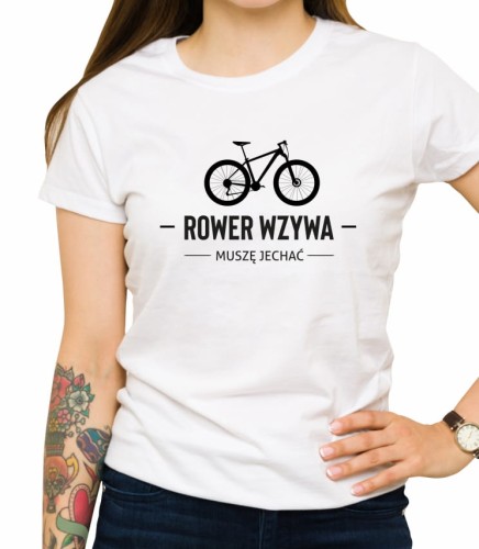 Damska biała koszulka rower wzywa