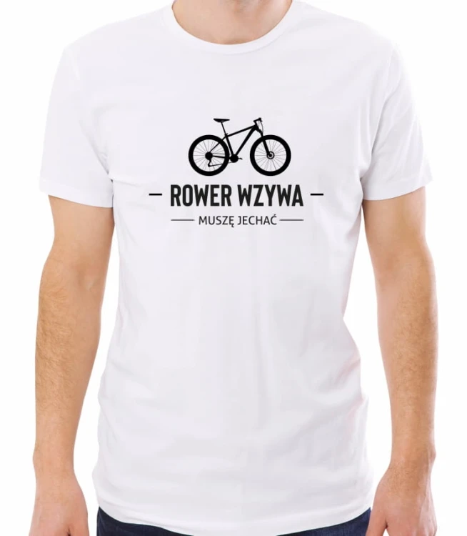 Męska biała koszulka rower wzywa