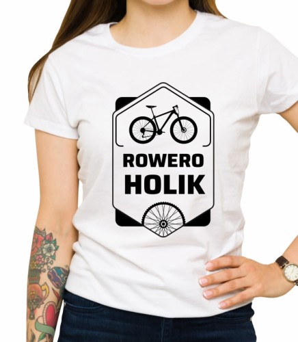 Biała damska koszulka roweroholik