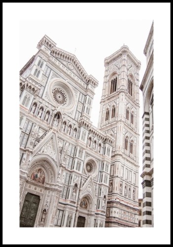 Plakat fasada Katedry Santa Maria del Fiore z białym marginesem